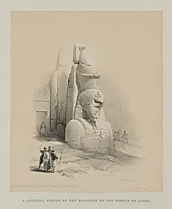 Egypt and Nubia, Volume I: One of Two Colossal Statues of Rameses II.  Entrance to the Temple of Luxor by Louis Haghe (British, 1806–1885)