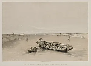 Egypt and Nubia, Volume I: View on the Nile Looking Towards the Pyramids of Dashour and Saccara by Louis Haghe (British, 1806–1885)