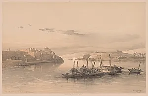 Egypt and Nubia:  Volume II - No. 28, General View of Asouan and the Island of Elephantine by Louis Haghe (British, 1806–1885)