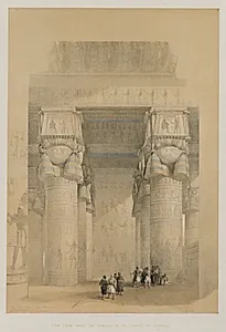 Egypt and Nubia, Volume II: View from Under the Portico of the Temple of Dendera by Louis Haghe (British, 1806–1885)