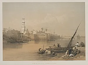 Egypt and Nubia, Volume III: View on the Nile, Ferry to Gizeh by Louis Haghe (British, 1806–1885)