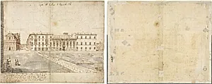 Eighteen Views of Rome: The Collegio di Propaganda Fide (recto); Sketches of Windows and Pilasters of the Attic Storey of the Collegio di Propaganda Fide (verso) by Lievin Cruyl (Flemish, c. 1640-c. 1720)