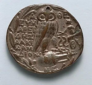 Electrotype Replica of Tetradrachm: Owl, Panathenaic Amphora, Triptolemos in Chariot, within Wreath (reverse) by Unknown Artist