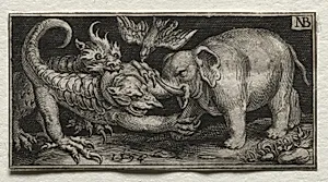 Elephant  Fighting two Beasts