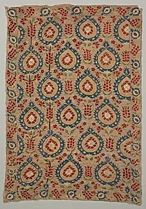 Embroidered quilt with pomegranates and tulips by Unknown Artist