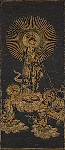Embroidered Welcoming Descent of Amida Triad by Unknown Artist
