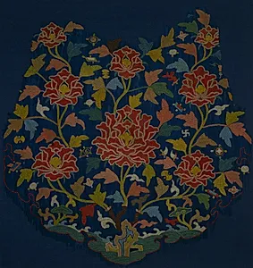 Embroidery from a Cloud Collar: Ocean, Rocks, and Peonies by Unknown Artist