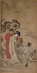 Emperor Minghuang Teaching Yang Gueifei to Play the Flute by Choryusai (Japanese)