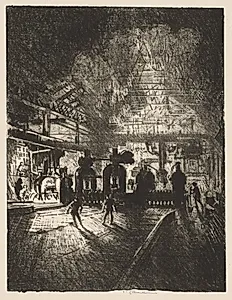 English War Work:  In the Jaws of Death, Rolling Bars for Shells by Joseph Pennell (American, 1857–1926)