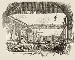 English War Work:  Steel Bars for Shells by Joseph Pennell (American, 1857–1926)