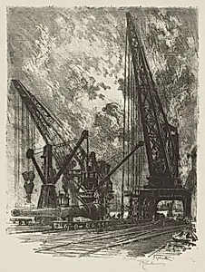 English War Work:  Taking the Big Gun Away by Joseph Pennell (American, 1857–1926)