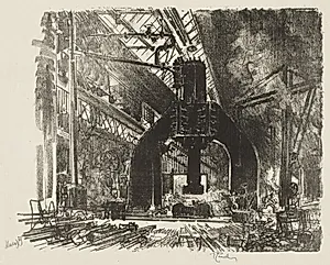 English War Work:  The Great Hammer by Joseph Pennell (American, 1857–1926)