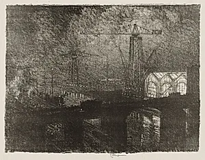 English War Work:  The Shops at Night, Changing Shifts by Joseph Pennell (American, 1857–1926)