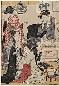 Entertainment on a Balcony by the Water at Nakasu, from the series, A Collection of Beautiful Modern Women of the Pleasure Quarters