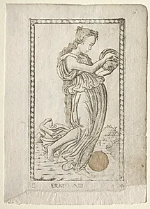 Erato (lyric and love poetry) (from the Tarocchi series D:  Apollo and the Muses, #14) by Master of the E-Series Tarocchi (Italian, 15th century)