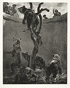 Essay on Stone with Brush and Scraper:  The Bear Pit by Adolph von Menzel (German, 1815–1905)