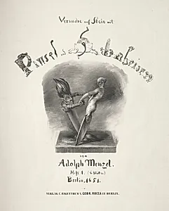 Essay on Stone with Brush and Scraper:  Title Page by Adolph von Menzel (German, 1815–1905)