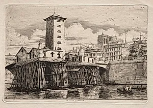 Etchings of Paris:  The Notre Dame Pump by Charles Meryon (French, 1821–1868)