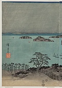 Evening View of the Eight Famous Places near Kanazawa Under Full Moon in Musashi Province by Utagawa Hiroshige (Japanese, 1797–1858)