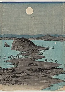 Evening View of the Eight Famous Places near Kanazawa Under Full Moon in Musashi Province by Utagawa Hiroshige (Japanese, 1797–1858)