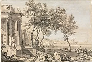 Fantastic Harbor Scene with Architecture and Figures