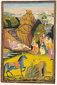 Farhad Kills Himself After Hearing the False News of Shirin’s Death by Amar Das Bhatti (Indian, active 1800s)