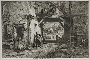 Farm Interior by Charles-Émile Jacque (French, 1813–1894)