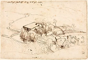Farm with Trees in a Hilly Landscape (recto)