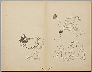 Farting Upsets a Game of Go from Sketch Album by Kawanabe Kyōsai (Japanese, 1831–1889)