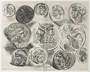 Feuille de douze médailles antiques by Eugène Delacroix (French, 1798–1863)