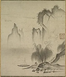 Figure Mooring a Boat by Kannan (Japanese, active mid-1500s)
