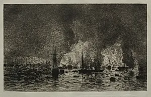 Fire in the Port of Bordeaux by Maxime Lalanne (French, 1827–1886)