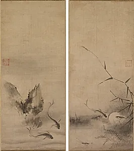 Fish and Rock; Fish and Seaweed by Rinkyo (Japanese)