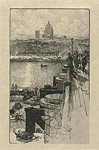Fishermen on  a Pier, Paris by Auguste Louis Lepère (French, 1849–1918)