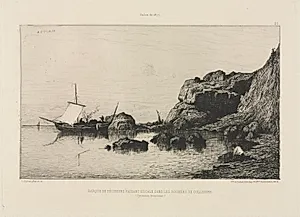Fishing boat making a port of call at the rocks of Collioure by Adolphe Appian (French, 1818–1898)