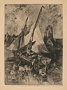 Fishing Boats, Normandy (Environ de Caen) by Louis Adolphe Hervier (French, 1818–1879)