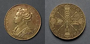 Five Guineas: Anne (obverse); Shields and rose (reverse) by Unknown Artist