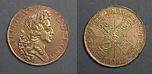 Five Guineas: William III (obverse); Four Shields and Lion of Nassau (reverse) by Unknown Artist