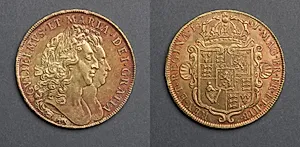 Five Guineas: William & Mary (obverse); Crowned Shield of Arms (reverse) by Unknown Artist