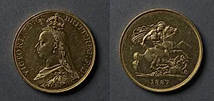 Five Pound Piece: Victoria (obverse); St. George and the Dragon (reverse) by Benedetto Pistrucci (Italian, 1784–1855)