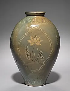 Flask with Inlaid Lotus Design by Unknown Artist