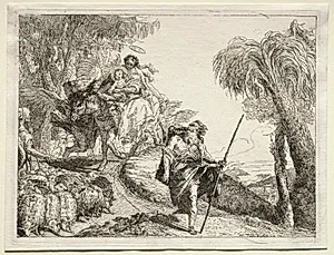 Flight into Egypt:  The Holy Family and the Flock of Sheep by Giovanni Domenico Tiepolo (Italian, 1727–1804)