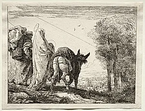 Flight into Egypt:  The Holy Family Approaching a Village by Giovanni Domenico Tiepolo (Italian, 1727–1804)