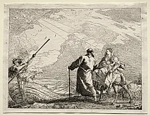 Flight into Egypt:  The Holy Family Arriving at the Bank of the River by Giovanni Domenico Tiepolo (Italian, 1727–1804)