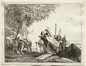 Flight into Egypt:  The Holy Family, Disembarking by Giovanni Domenico Tiepolo (Italian, 1727–1804)