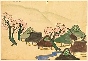 Flowers of a Hundred Worlds (Momoyogusa): Farming Village in Spring (Harudenka) by Kamisaka Sekka (Japanese, 1866–1942)
