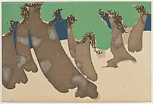 Flowers of a Hundred Worlds (Momoyogusa): Windswept Pines (Sonarematsu) by Kamisaka Sekka (Japanese, 1866–1942)
