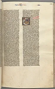 Fol. 123r, Kings III, historiated initial E, an attendant bringing Abishag to David who lies on a bed by Unknown Artist