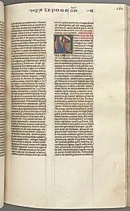 Fol. 160r, Chronicles II, historiated initial C, Solomon kneeling before an altar praying, a bust of God above by Unknown Artist