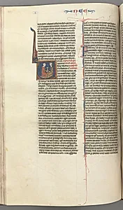 Fol. 178v, Nehemiah, historiated initial V, Nehemiah presenting the golden cup to Artaxerxes by Unknown Artist